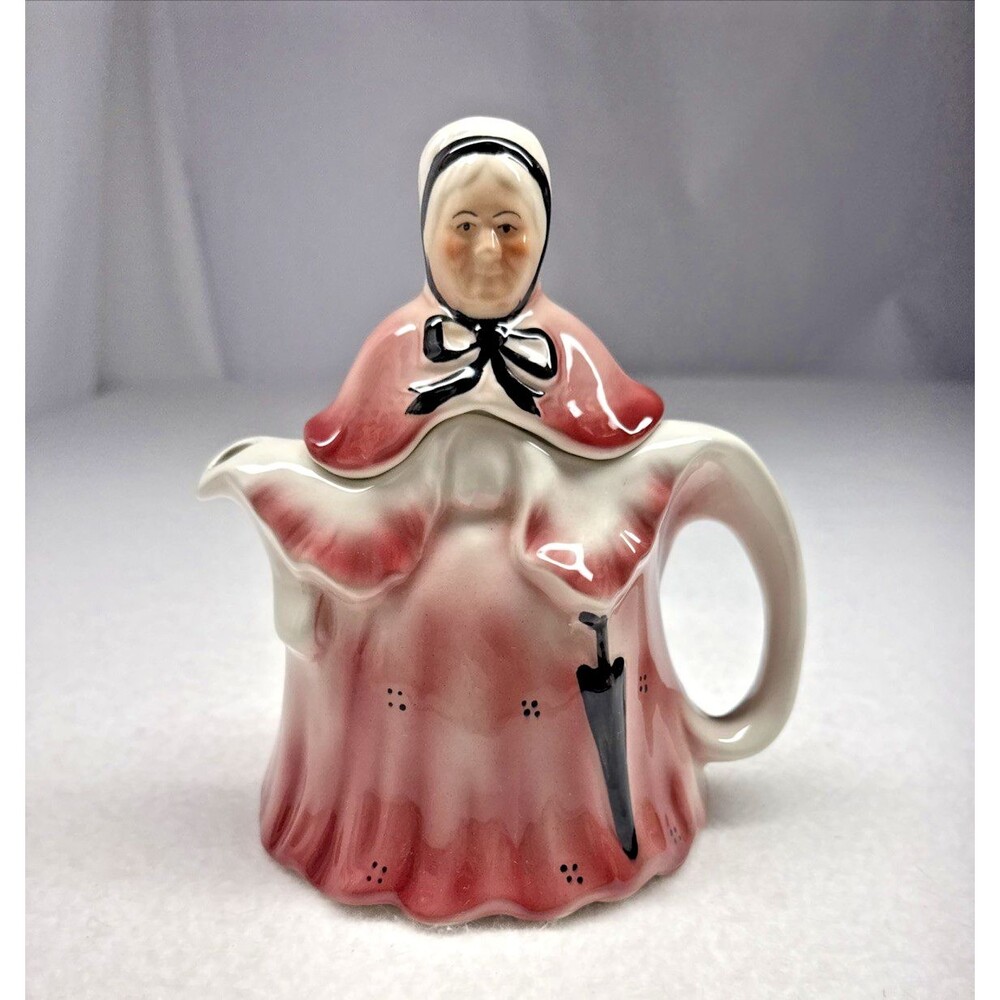 Tony Wood Little Old Lady Teapot Staffordshire Made England Pink Figural Vintage